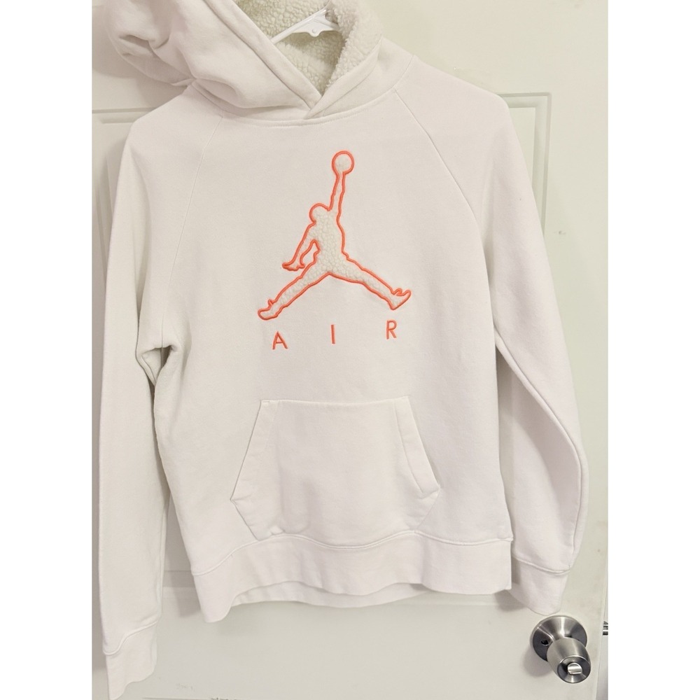 Nike Air Jordan Youth XLโ White Fleece Pullover Hoodie Jumpman Logo 13-15 Years